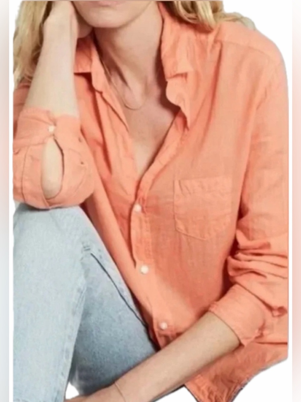 Sigrid Olsen Melon 100% Linen Button-Up Blouse